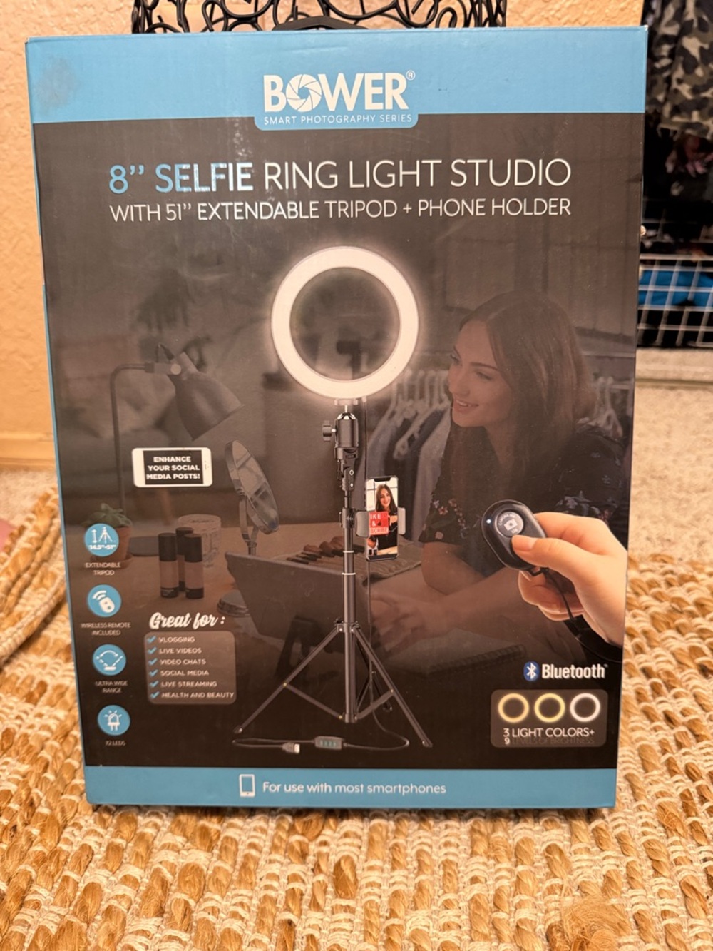 Bower 8" Selfie Ring Light Studio - Black/Blue Box
